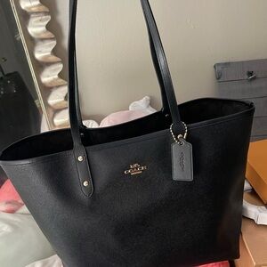 Coach Black Leather Tote with Minimalist Design